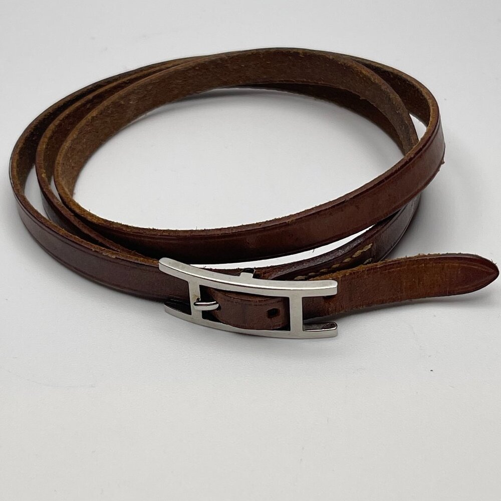 Hermès Vintage Hapi 4 Tours Leather Bracelet w/ Palladium Plated Buckle-Preowned - Picture 8 of 10
